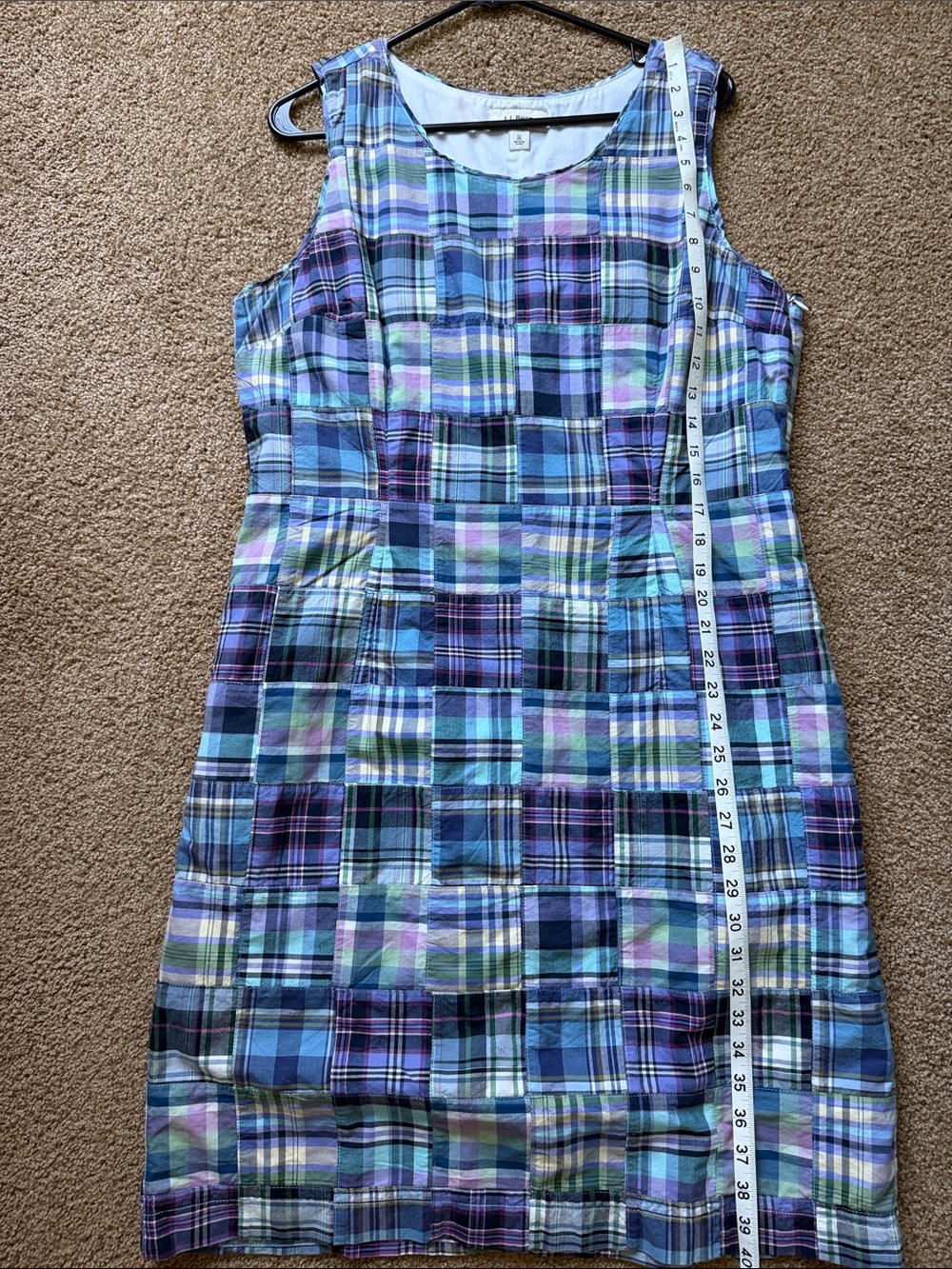 L.L. Bean Madras Plaid Sleeveless Midi Dress in Blue, Purple and Green - Picture 8 of 8